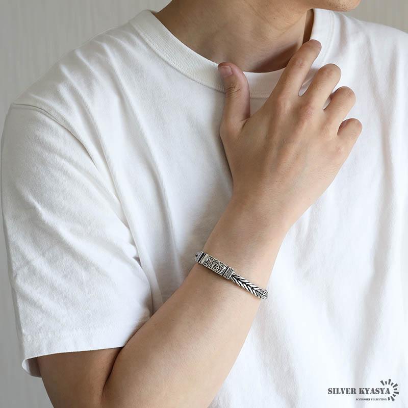 シルバー925 唐草ブレスレット メンズ チェーンブレスレット 重厚
