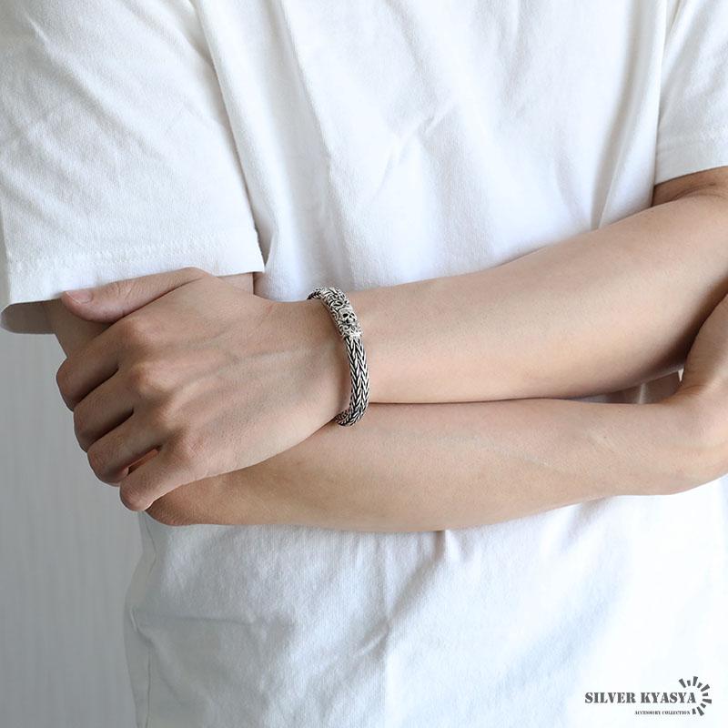 シルバー925 スカルブレスレット メンズ チェーンブレスレット 重厚