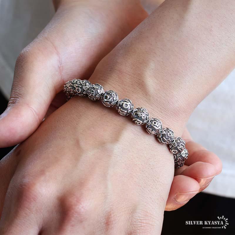 シルバー925 数珠ブレスレット 六字真言 シルバーブレスレット