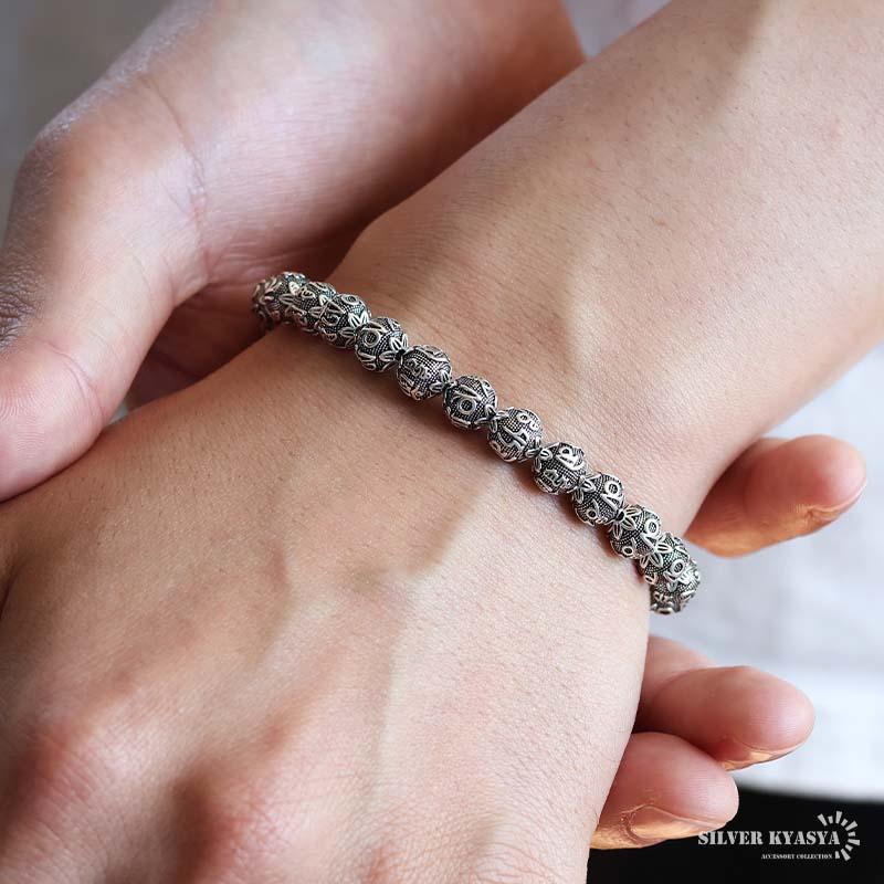 シルバー925 数珠ブレスレット 六字真言 シルバーブレスレット