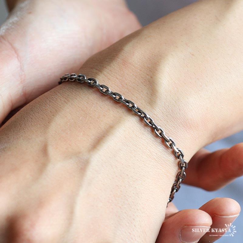 シルバー925 アズキチェーンブレスレット 燻し メンズブレスレット