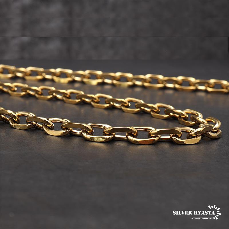 ステンレス あずきチェーンネックレス 4面カット ゴールド 金 18K GP