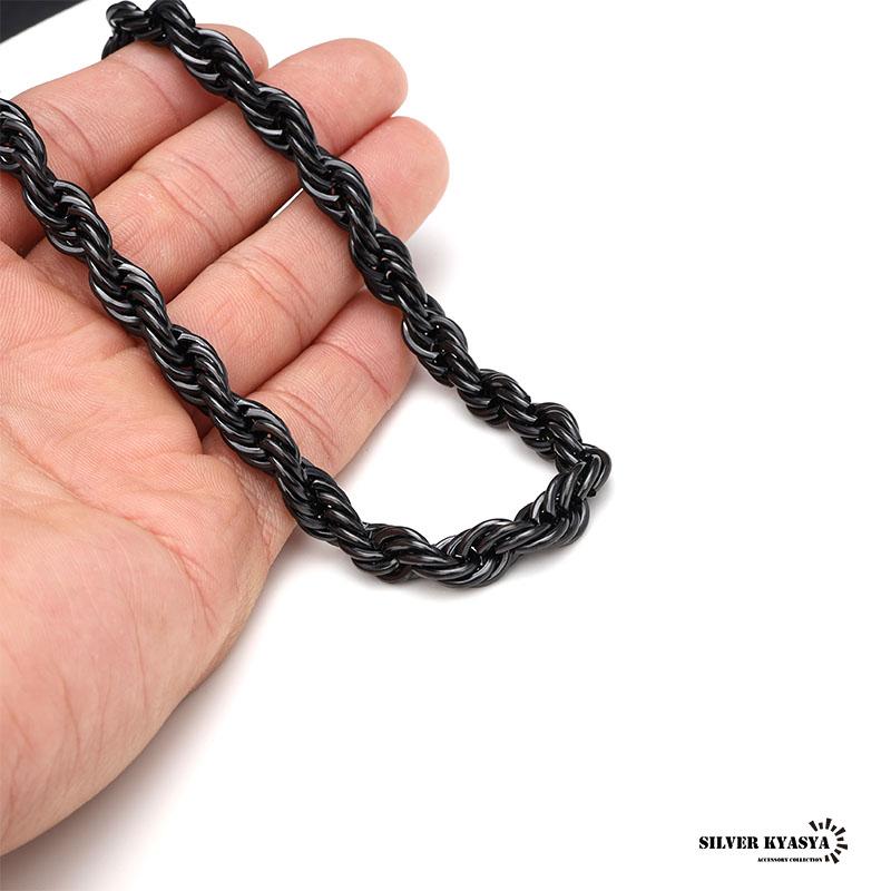 つけっぱなしOK ネックレス 太め 幅7mm ブラック ロープチェーン