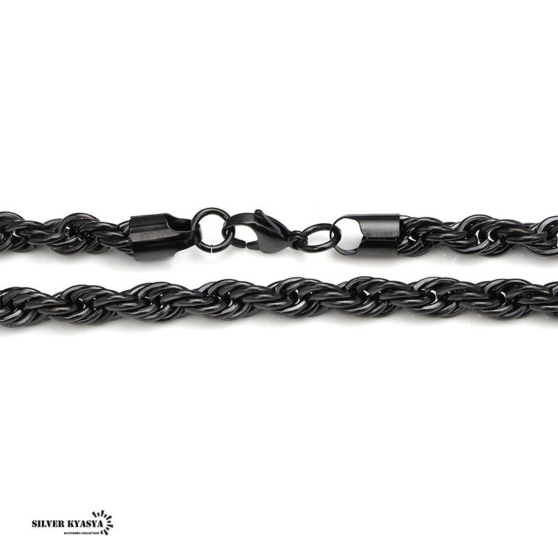 つけっぱなしOK ネックレス 太め 幅7mm ブラック ロープチェーン