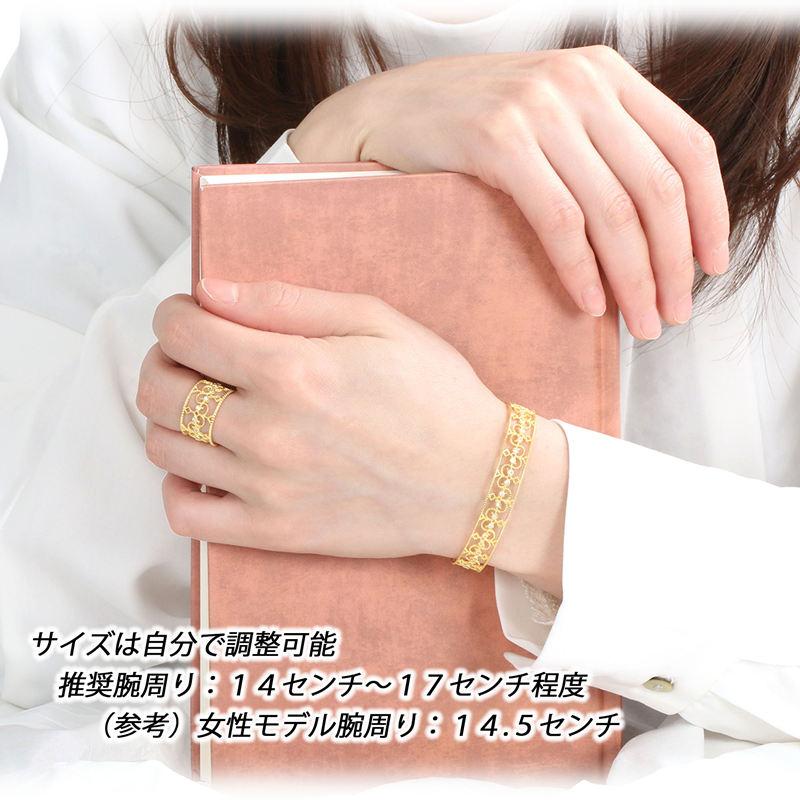 シルバー925 ゴールド バングル レース ブレスレット 透かし 18K GP CZ