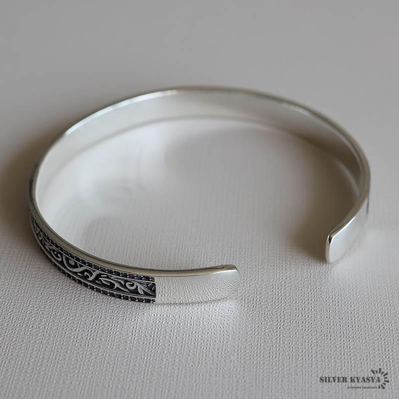 アラベスクバングル シルバー925 唐草バングル カラージルコニア 細め