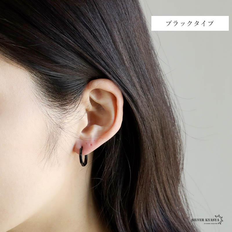 店内まるっと10%OFF祭／シルバー925 フープピアス 八角形 silver 黒
