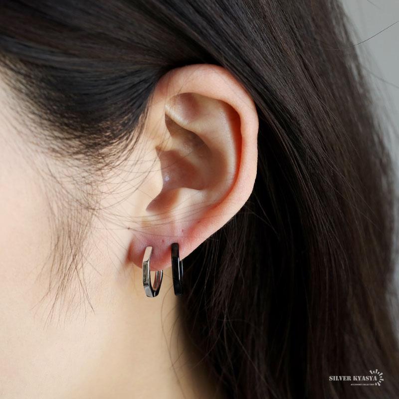 複数買いで最大300円OFFクーポン／シルバー925 フープピアス 八角形