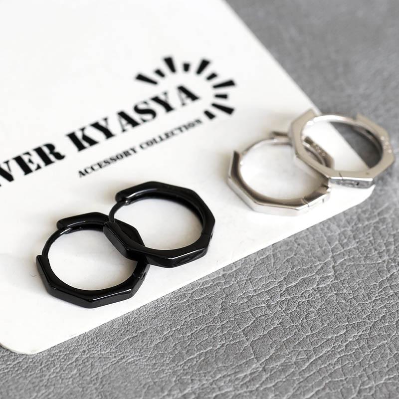 複数買いで最大300円OFFクーポン／シルバー925 フープピアス 八角形