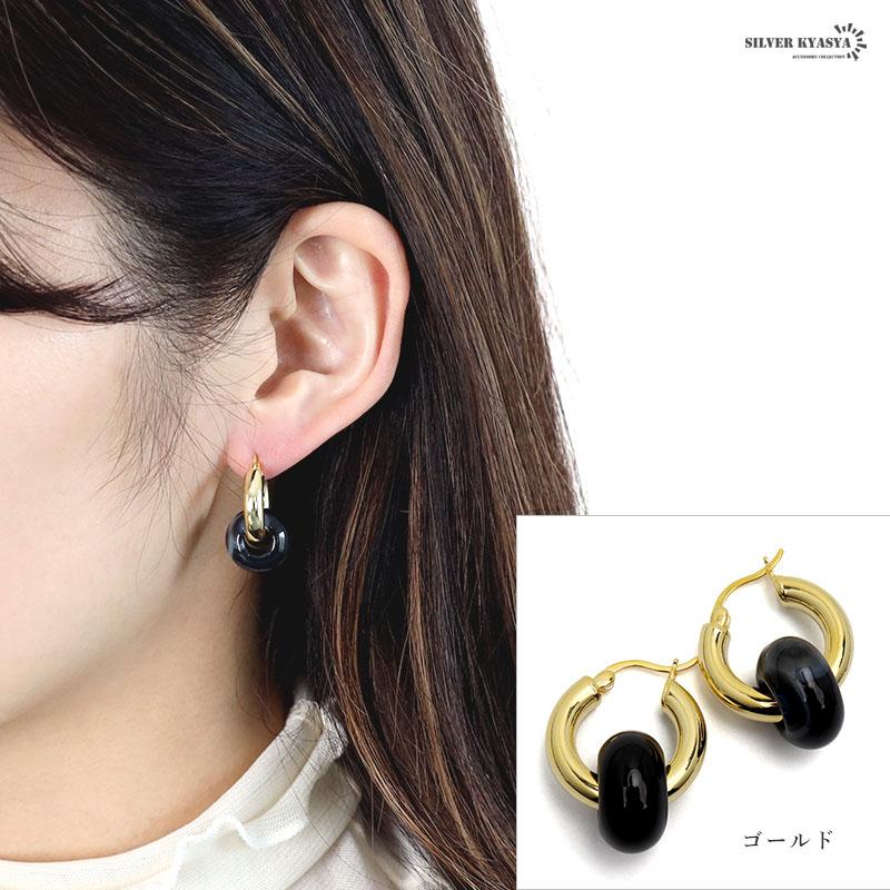 ピアス フープピアス ブラックアゲート オニキス シルバー925 S925