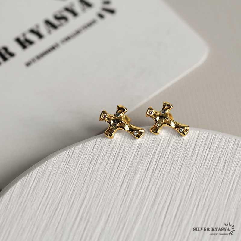 クロスピアス ゴールド シルバー 18K GP レディース イヤリング gold 2