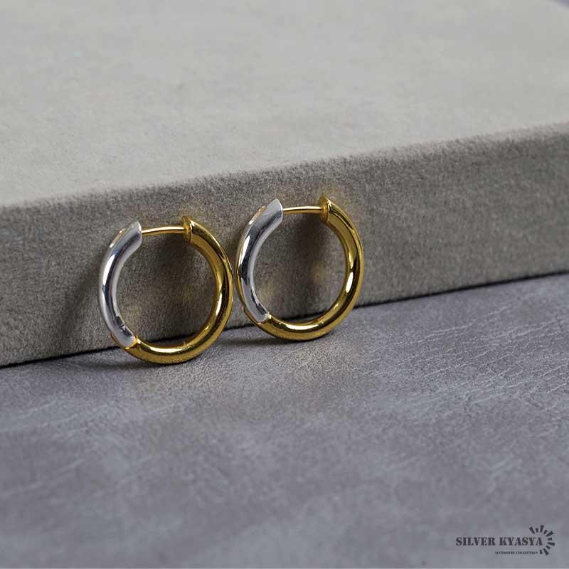 ツートンカラー フープピアス シルバー925 18KGP リングピアス