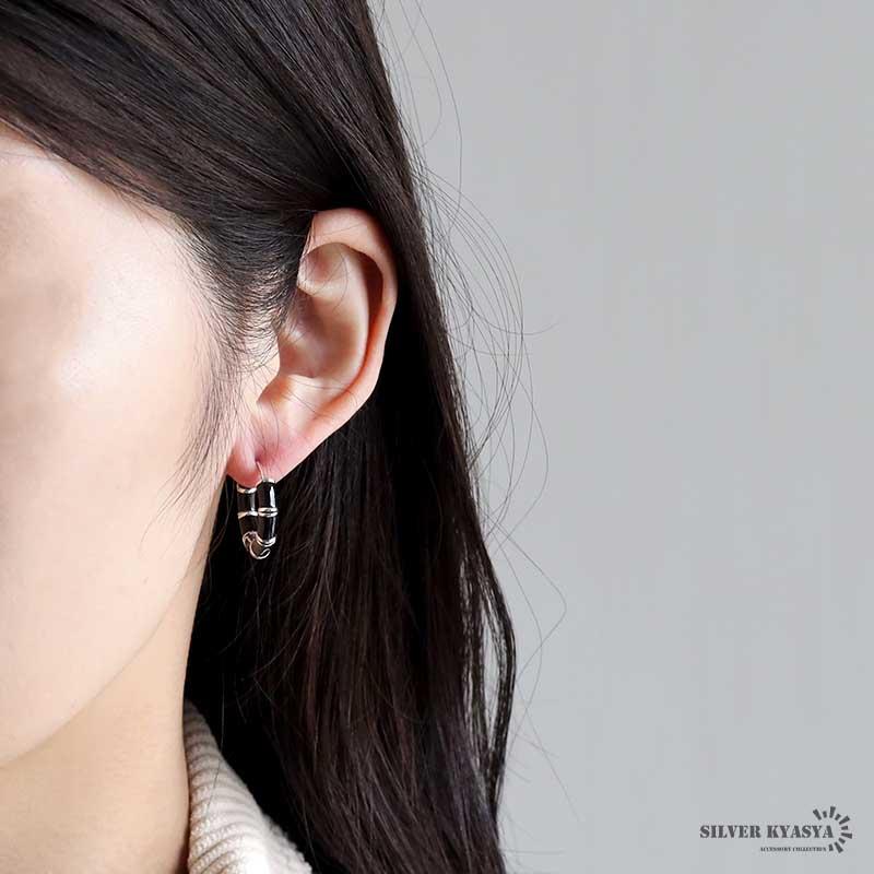 クーポンで10％OFF ブラック フープピアス 黒 シルバー925 レディース