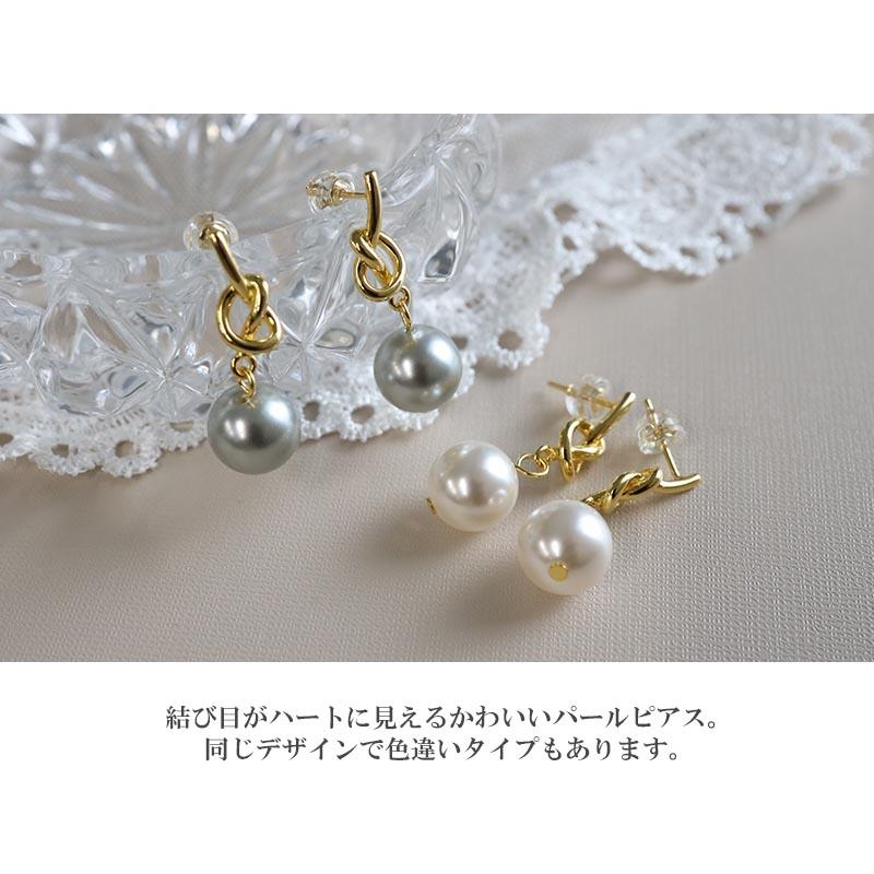 ノットグレーパールピアス 10mm ノットピアス パールピアス 一粒