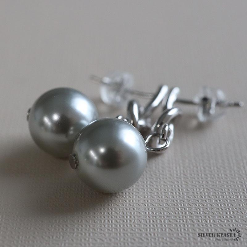 ノットグレーパールピアス 10mm ノットピアス パールピアス 一粒