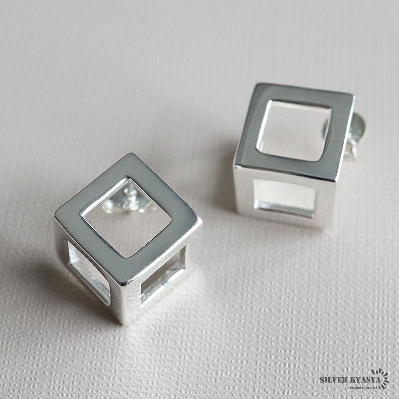 キューブピアス スクエア シルバー925 スタッドピアス 両耳用 2点