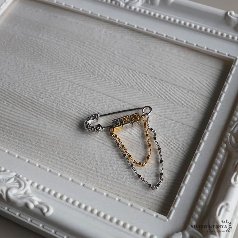 シルバー925 安全ピンピアス 唐草ピアス ゴールド 18KGP シルバー925 安全ピンピアス 唐草ピアス ゴールド 18KGP