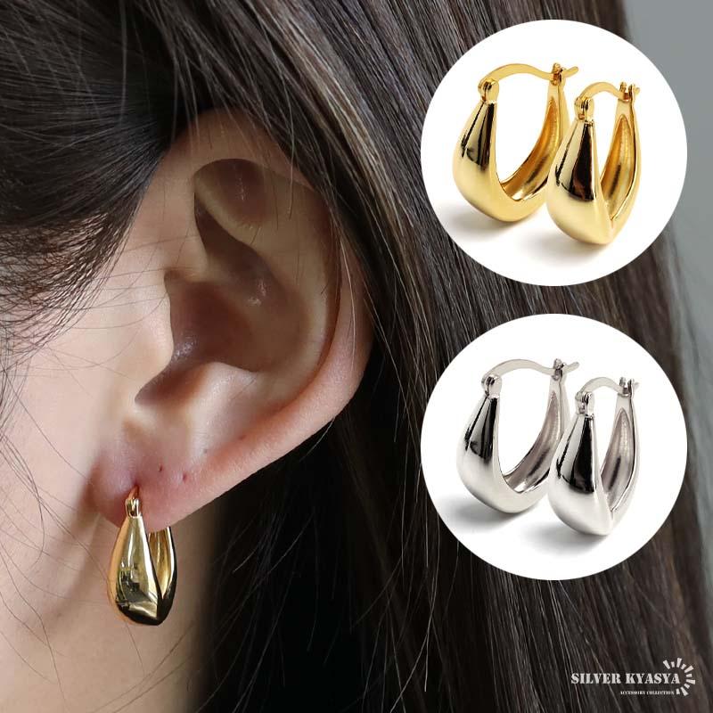 シルバー925 フープピアス ぷっくり オーバルピアス シルバーピアス