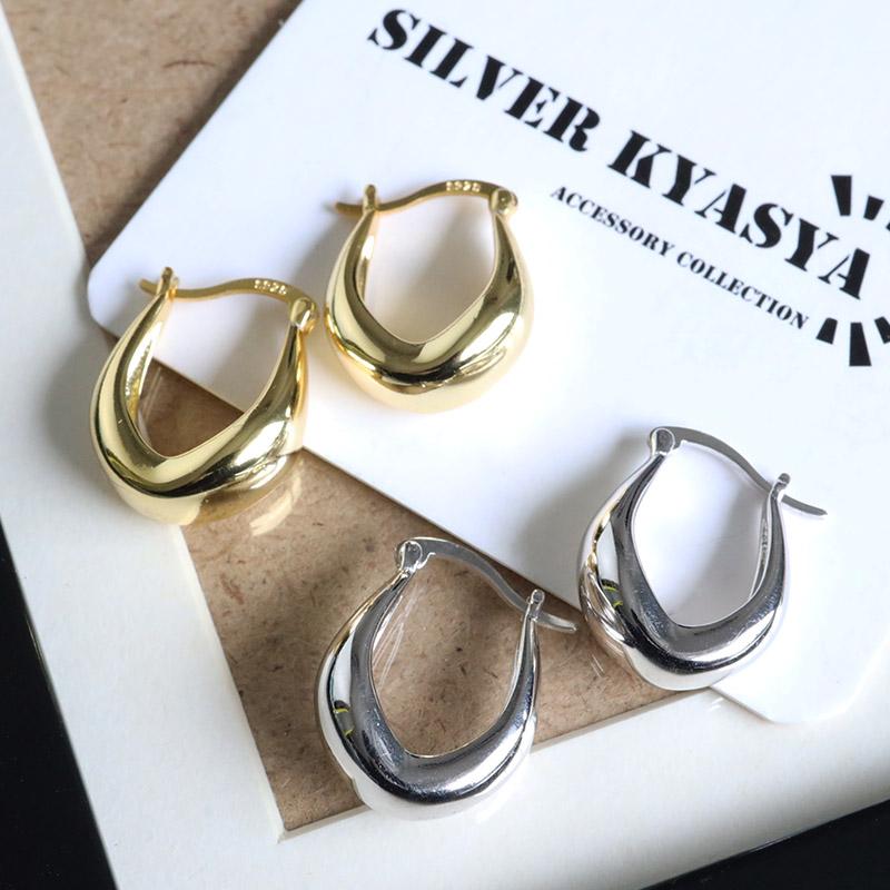 シルバー925 フープピアス ぷっくり オーバルピアス シルバーピアス
