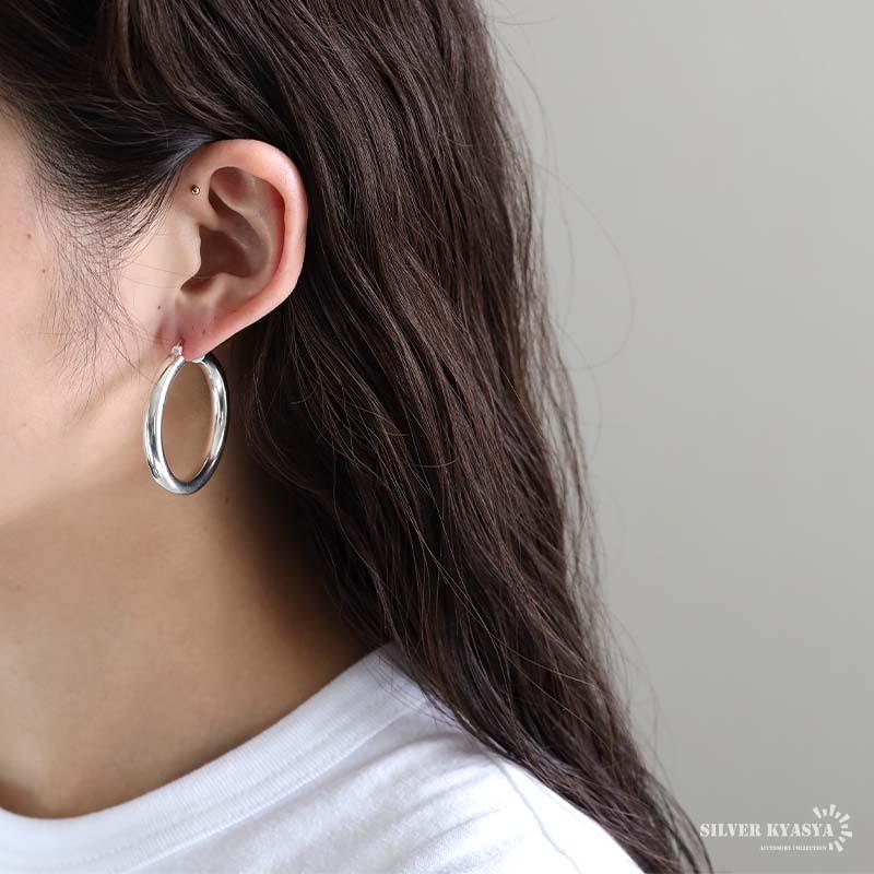 シルバー925 フープピアス ワイドピアス チャンキーフープピアス