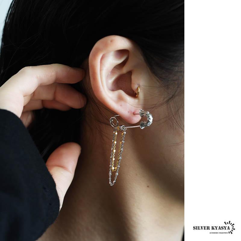 2個で10％OFF 3個で20％OFFクーポン／シルバー925 安全ピンピアス 唐草