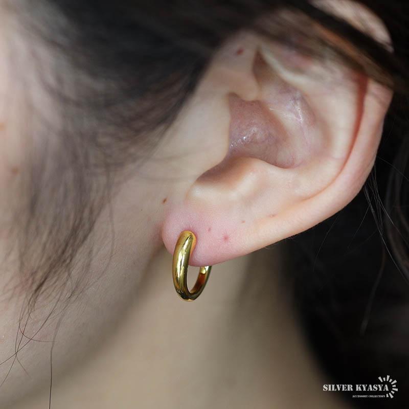 数量限定セール　両耳ゴールド　2.0×13mm フープピアス　シルバー925 期間限定25％OFFクーポン／シルバー925 フープピアス コンビカラー
