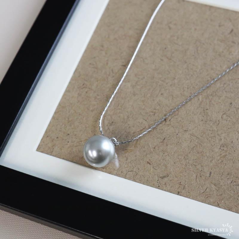 一粒グレーパールネックレス スワロフスキー 12mm 大きめ 真珠