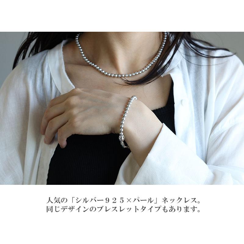シルバー925 パールネックレス グレー スワロフスキーパールネックレス