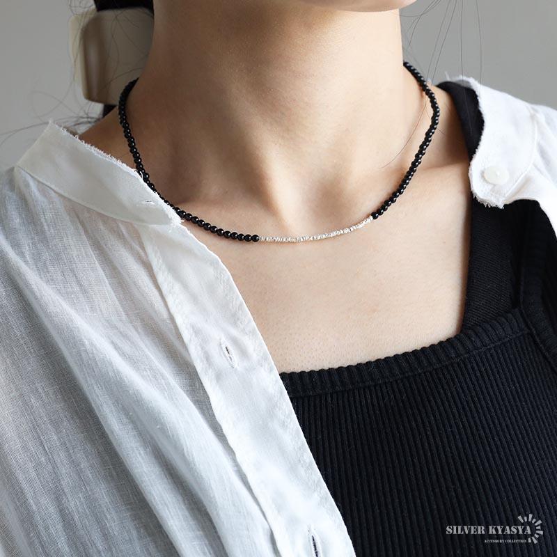 期間限定25％OFFクーポン／シルバー925 天然オニキスネックレス 不揃い