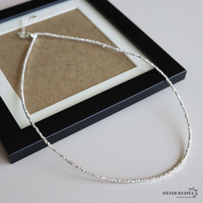 シルバー925 不揃いビーズネックレス 不揃いストーンネックレス