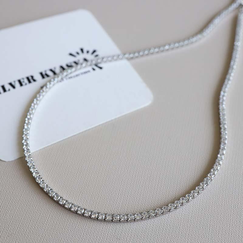 silver シルバー 925 ビーズ 一連 シャイニー ネックレス チョーカー シルバー925 チョーカーネックレス テニスチェーン シルバー