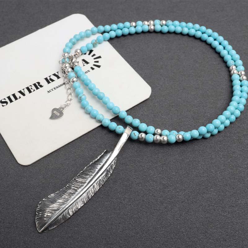 シルバー925 フェザーネックレス ターコイズネックレス ビーズ