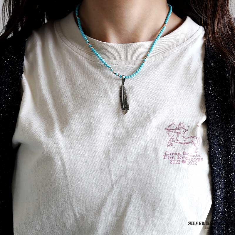 シルバー925 フェザーネックレス ターコイズネックレス ビーズ