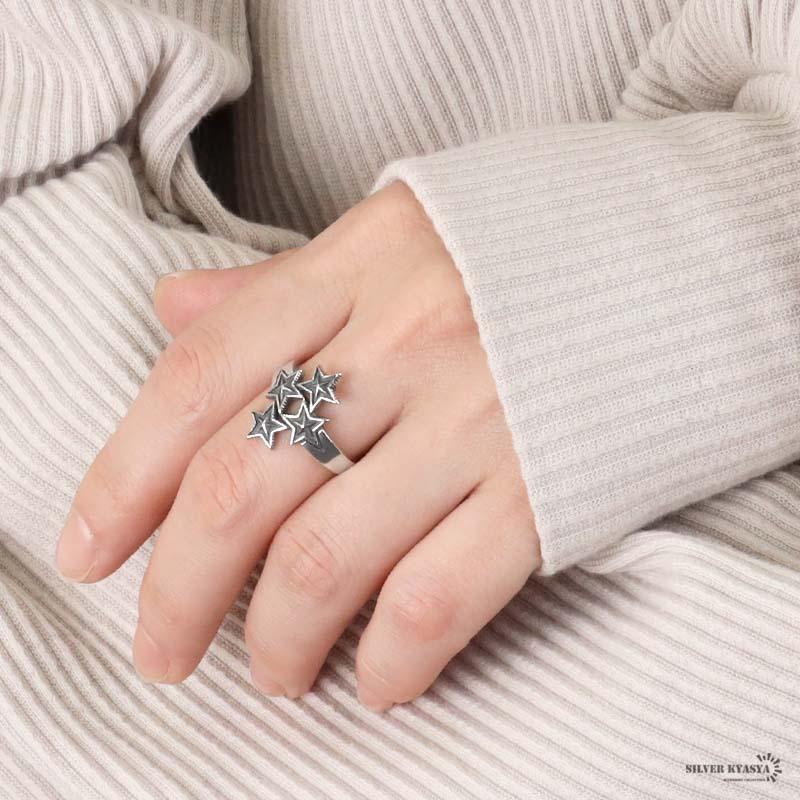 シルバー925 リング 星 スター レディース 指輪 フリーサイズ 人気