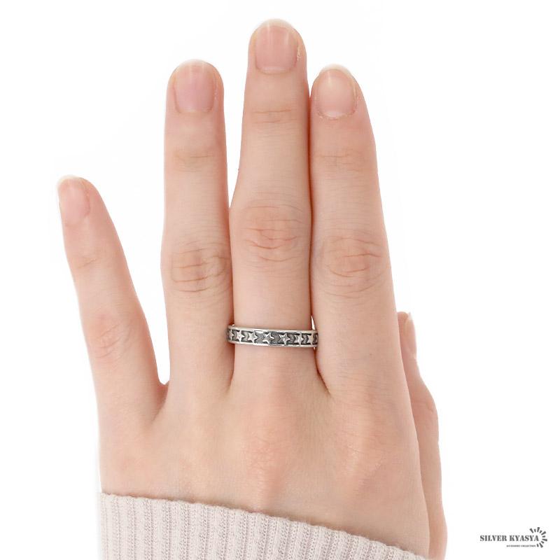 シルバー925 リング 細身 レディース 指輪 フリーサイズ 星 スター