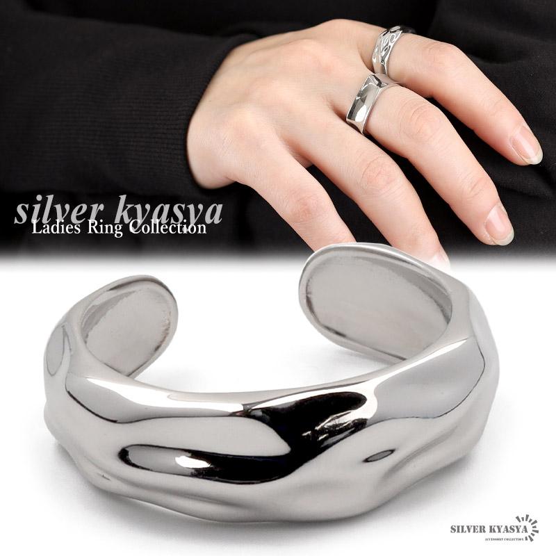 リング レディース シルバー925 フリーサイズ 槌目 シルバー 銀色 金属