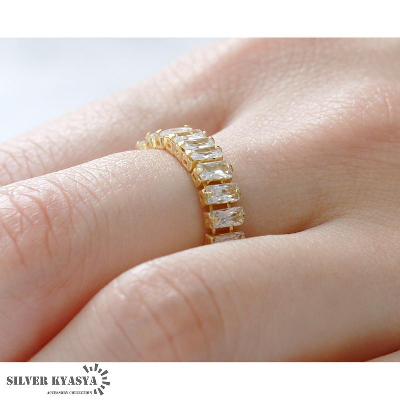 シルバー925 テニスチェーンリング ゴールド リング キラキラ CZ