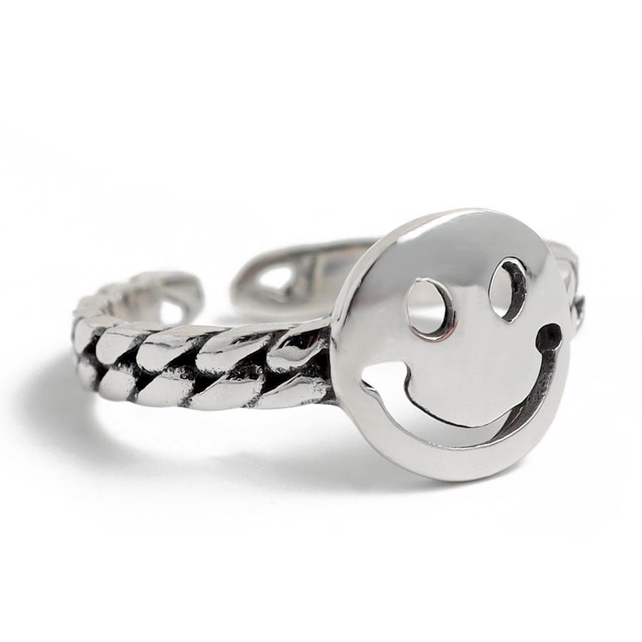 シルバー925リング スマイル スマイリーフェイス 編み込み シルバー