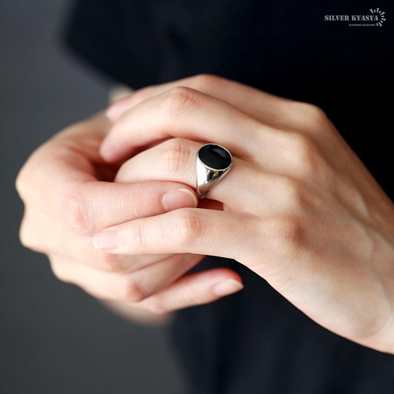 シルバー925 リング レディース シルバー ブラック ストーン 一粒