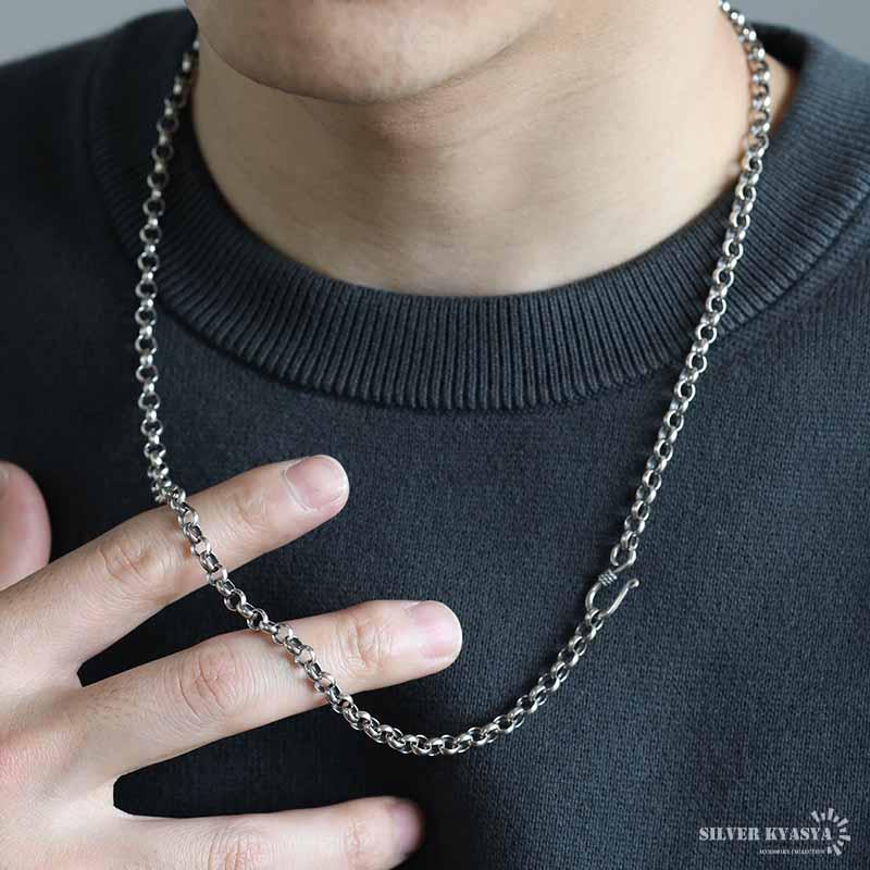 シルバー925 ロールチェーン 幅5mm ネックレスチェーン 太め フック