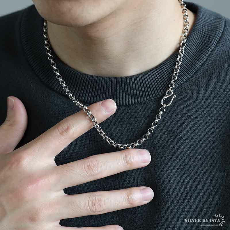 シルバー925 ロールチェーン 幅5mm ネックレスチェーン 太め フック