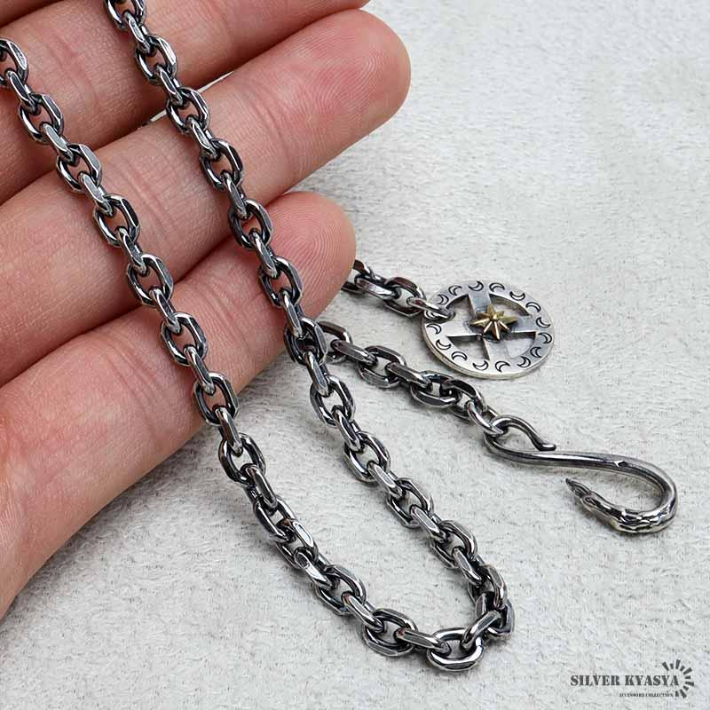 シルバー925 フェザーネックレスチェーン 幅5mm 50cm フック