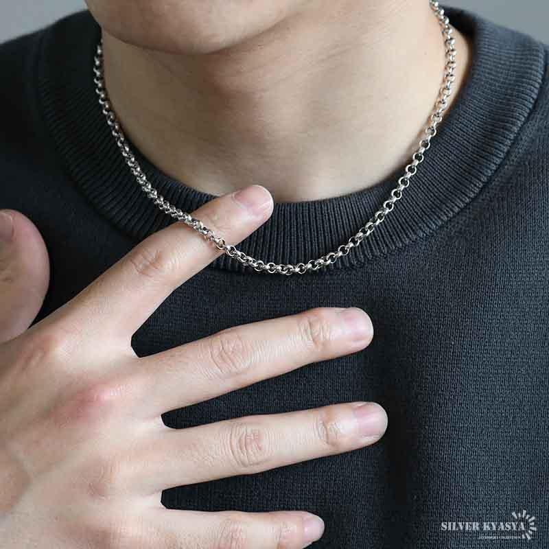 ☆SAAD☆シルバー925 ロールチェーン　45センチ　4ミリ 店内まるっと10%OFF祭／シルバー925 ロールチェーン ネックレス 幅4mm