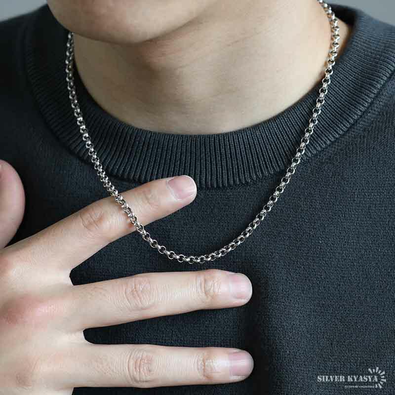 SAAD シルバー925 ロールチェーンネックレス シルバー925 ロールチェーン 幅4mm ネックレスチェーン 太め シルバー
