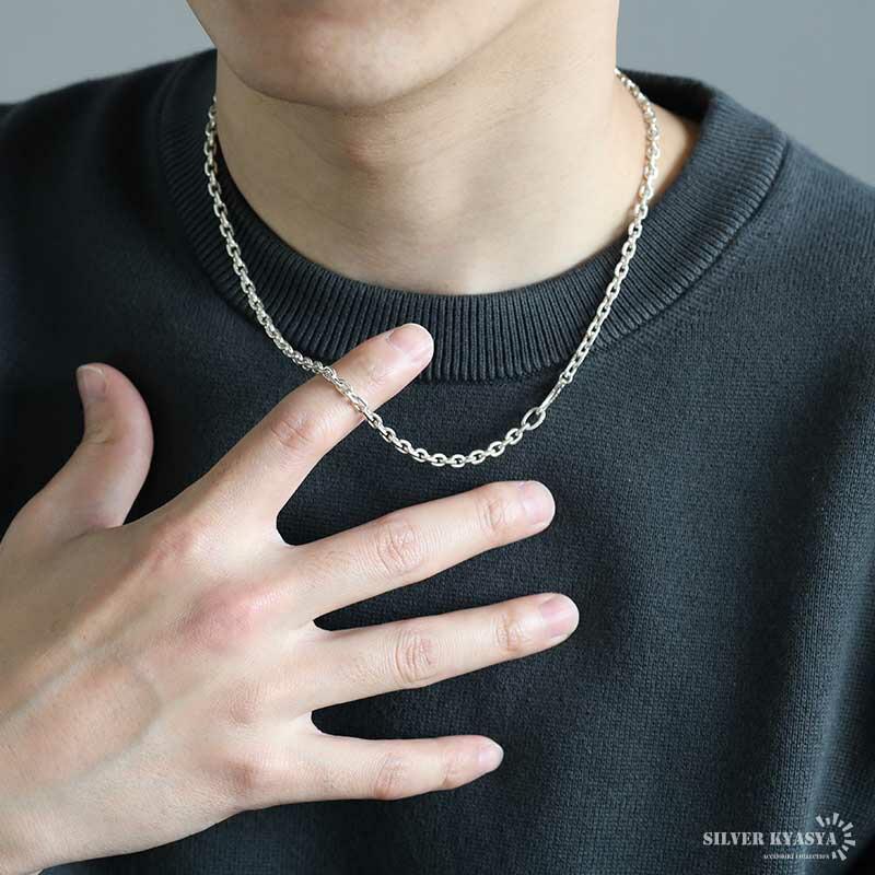 シルバー925 あずきチェーン ネックレス 幅4mm 50cm 4面カット