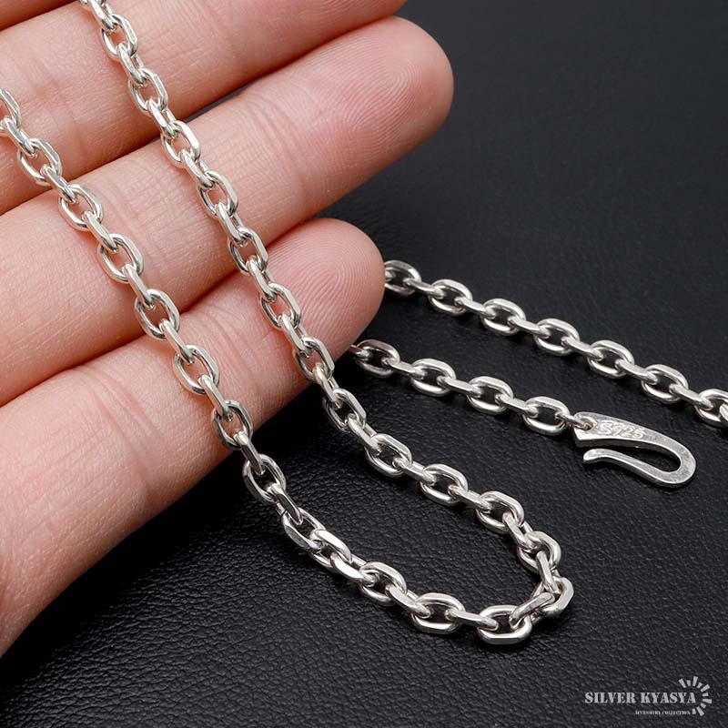 シルバー925 あずきチェーン ネックレス 幅4mm 60cm 4面カット シルバー925 あずきチェーン ネックレス 幅4mm 60cm 4面カット