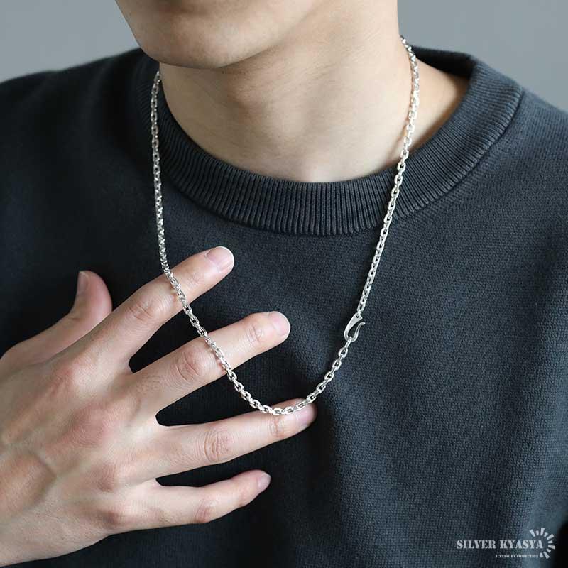 シルバー925 あずきチェーン ネックレス 幅4mm 60cm 4面カット シルバー925 あずきチェーン ネックレス 幅4mm 60cm 4面カット