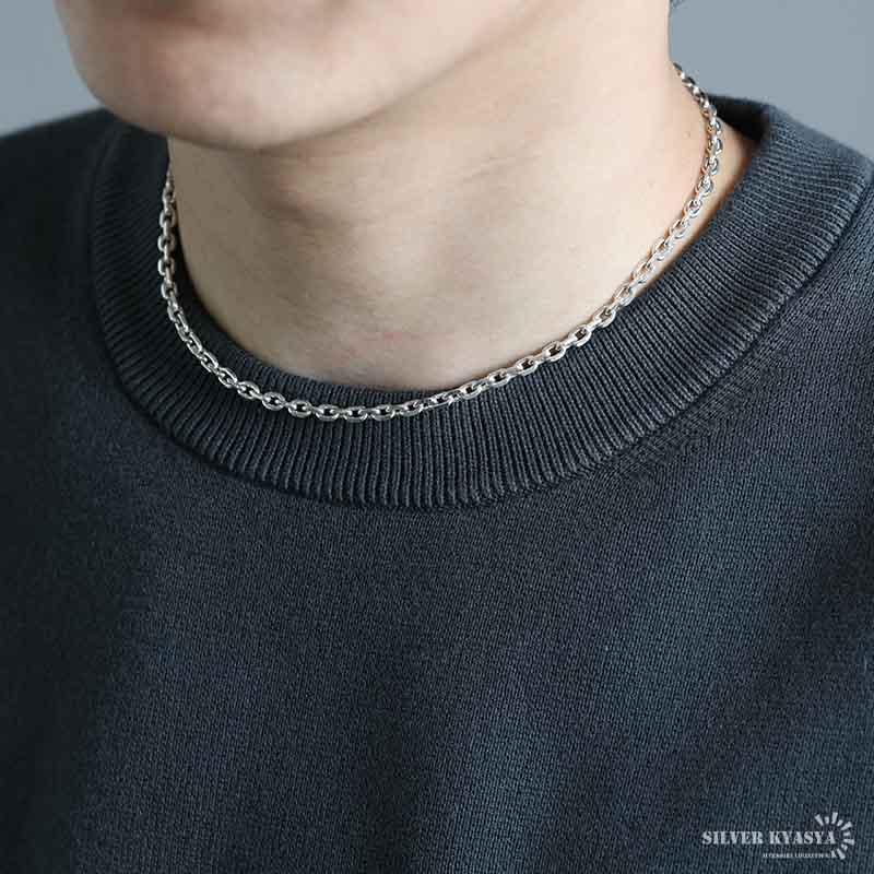 シルバー925 あずきチェーン ネックレス 幅4mm 40cm 4面カット シルバー925 あずきチェーン ネックレス 幅4mm 40cm 4面カット