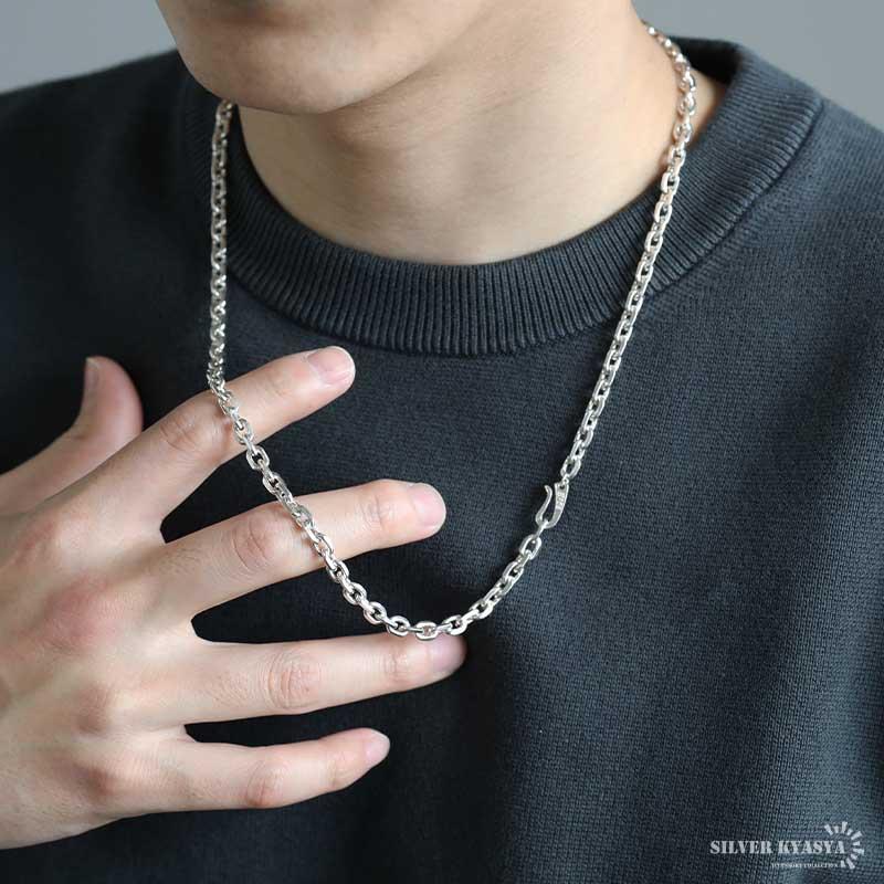シルバー925 あずきチェーン ネックレス 幅5mm 60cm 4面カット シルバー925 あずきチェーン ネックレス 幅5mm 60cm 4面カット
