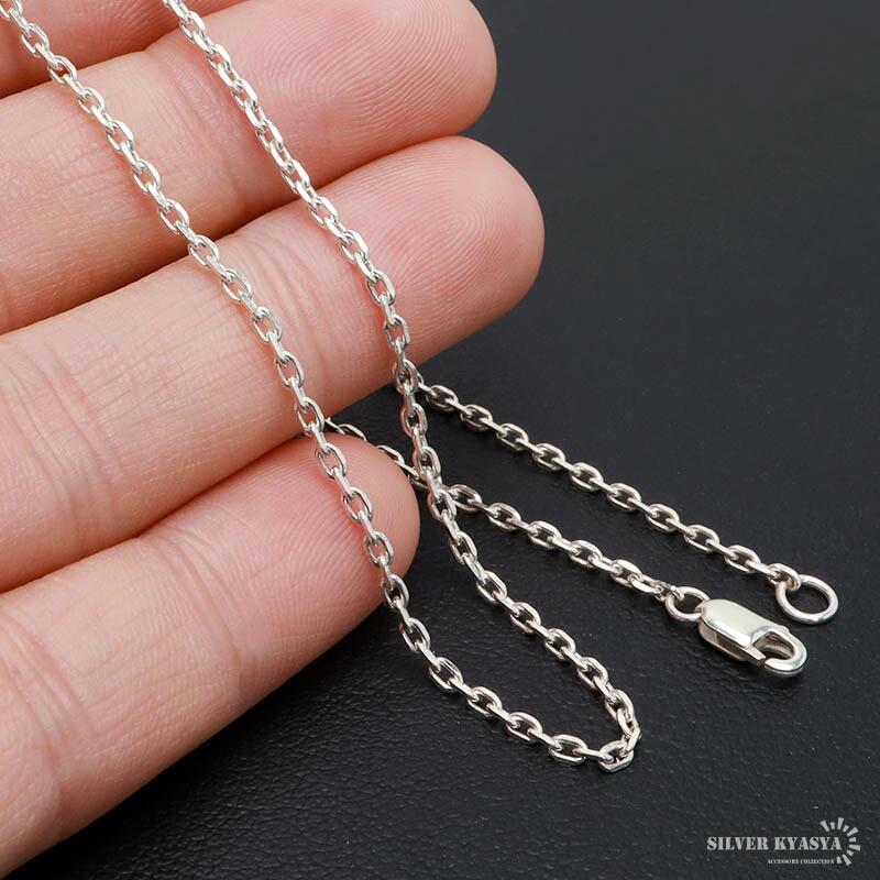 シルバー925 あずきチェーン ネックレス 幅2mm 4面カット ホワイト